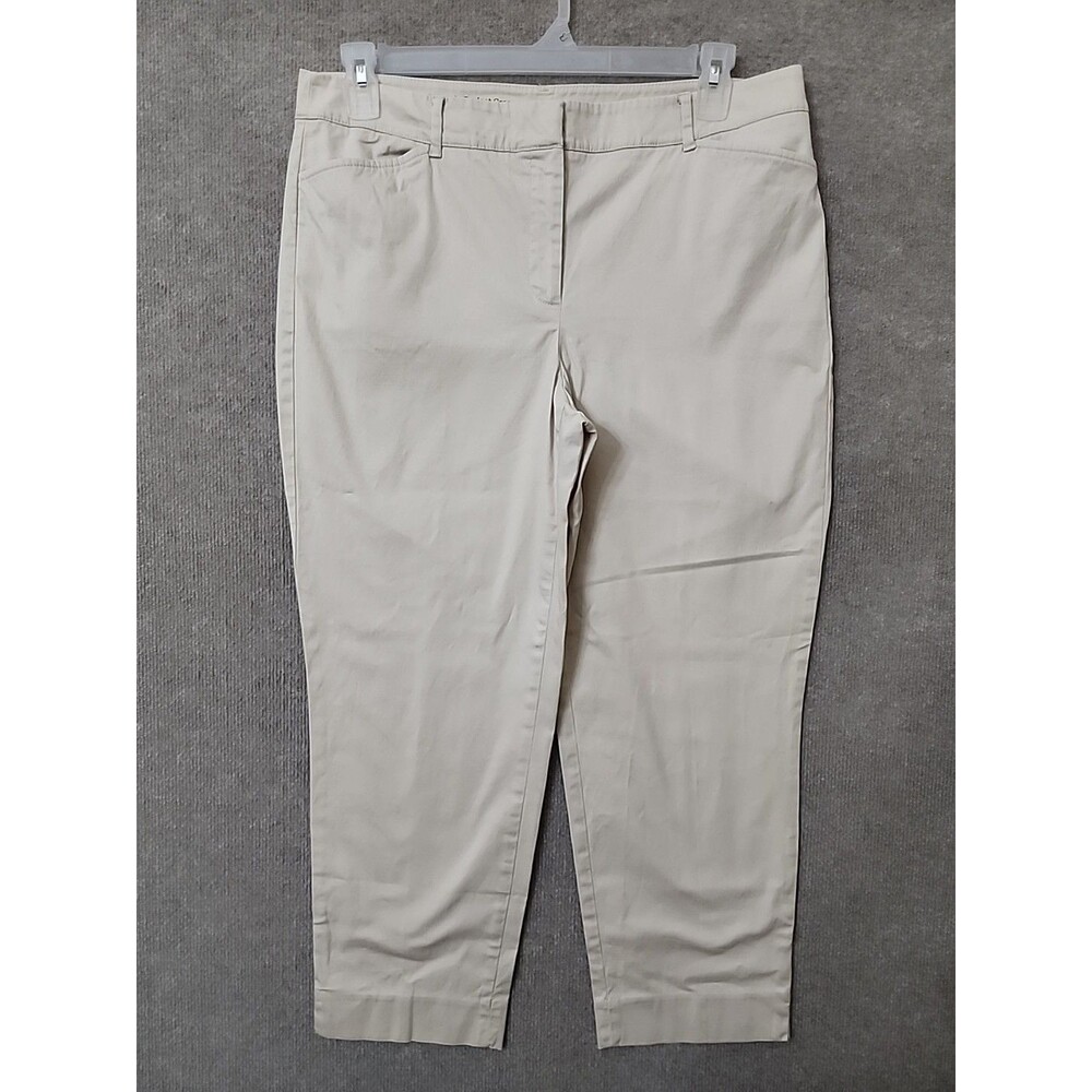 Talbots Perfect Crop Curvy Pants Womens 12 Beige Straight Leg Cotton Stretch